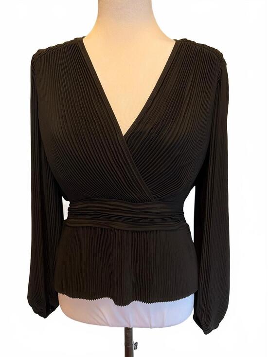 The Kooples Tops - The Kooples Black Pleated Faux Wrap Blouse 3 L Peplum Romantic Parisian Chic